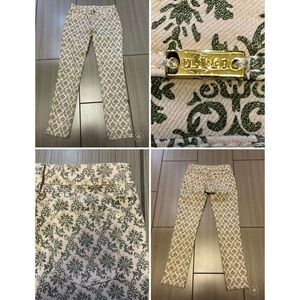 DL1961 skinny ankle jeans womens sz 26 mid rise cream all over Danmask print